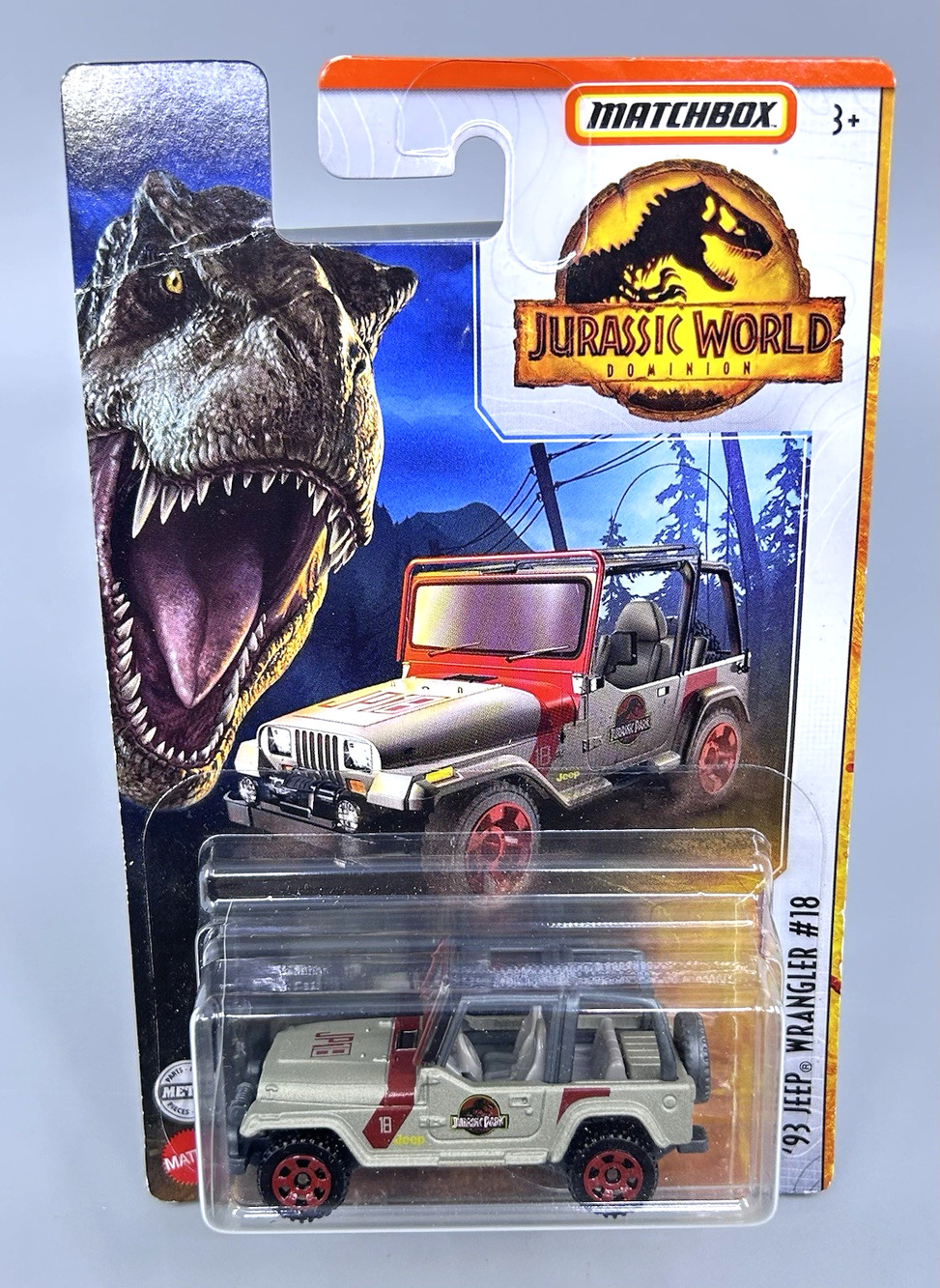 Matchbox JURASSIC WORLD Dominion '93 JEEP Wrangler #18 Diecast 1:64 Mattel NOC